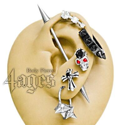 18G ペア売り スパイク付きリングピアス ブラック ステンレス