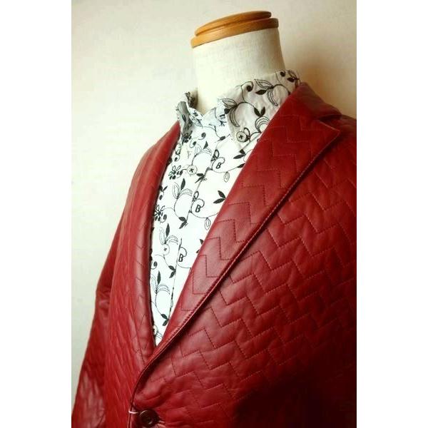 セール３５％ＯＦＦ ビビコ BBCO レザージャケット ワインレッド 秋冬アウトレット現品限り品 羊革 キルティング メンズウェアの画像