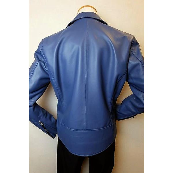 ラウラフェリーチェ Laura Felice ライダースジャケット ブルー 秋冬定番品 レザーブルゾン メンズウェアの画像