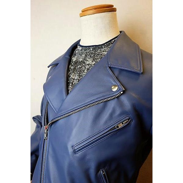 ラウラフェリーチェ Laura Felice ライダースジャケット ブルー 秋冬定番品 レザーブルゾン メンズウェアの画像