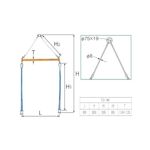 天秤 2点吊用天秤 PSB508 容量500kg スリングベルト・シャックル付 