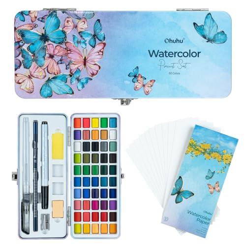 Ohuhu 固形水彩 透明 水彩絵の具 50色 絵の具セット 絵具 鮮やか 画材