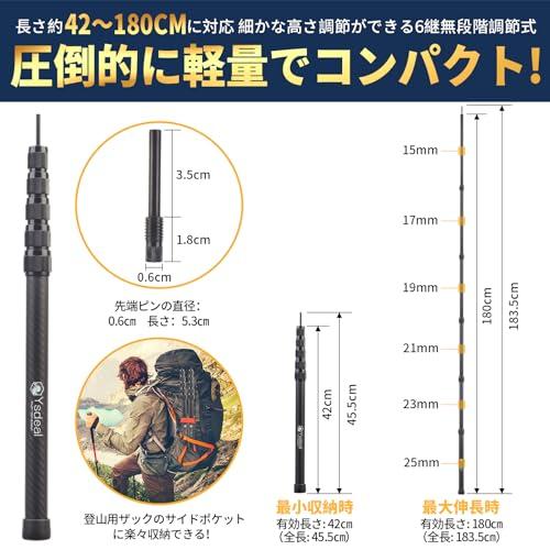 タープポール 3Kカーボン 100%炭素繊維 最大直径25MM 長さ42-180CM調節