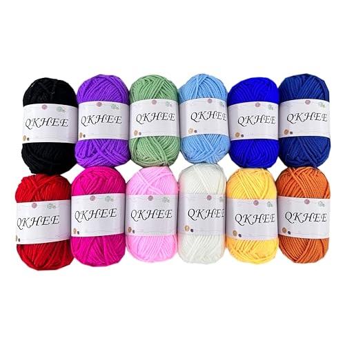 QKHEE 毛糸 アクリル糸 太め 中細 12色セット1玉25g 50m 全部で