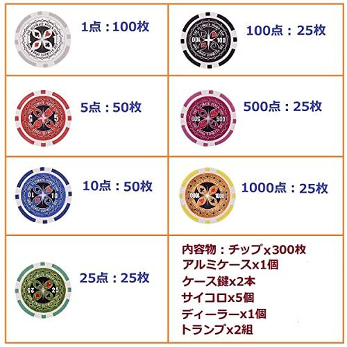 COSTWAY ポーカーセット 数字入り 300枚チップ ポーカーチップ
