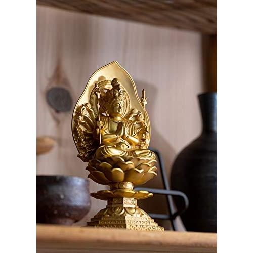 仏像 千手観音菩薩 15.5cm(金メッキ/24金  仏師：牧田秀雲 原型＿ 子年生まれ 十二支守り本尊 干支 高岡銅器(せんじゅかんのんぼさつ)の画像