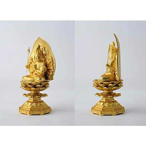 仏像 千手観音菩薩 15.5cm(金メッキ/24金  仏師：牧田秀雲 原型＿ 子年生まれ 十二支守り本尊 干支 高岡銅器(せんじゅかんのんぼさつ)の画像