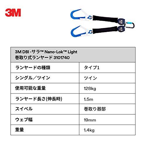 新規格適合] 3M 巻取り式ランヤード 軽量型 ツイン(タイプ1) DBI-サラ
