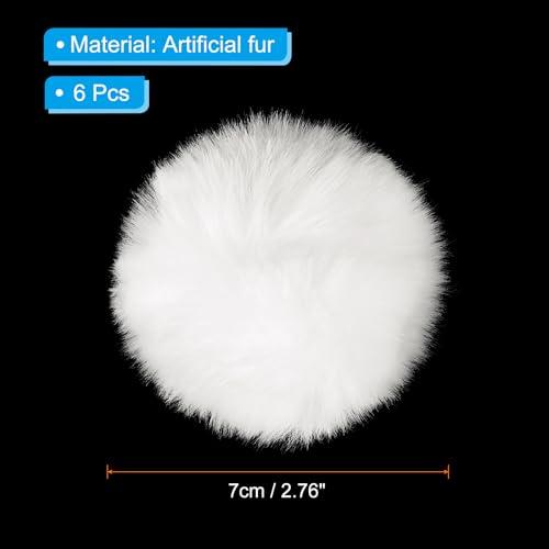 PATIKIL ファーボール ホワイト ゴムバンド付き 6個 7cm ふわふわ 