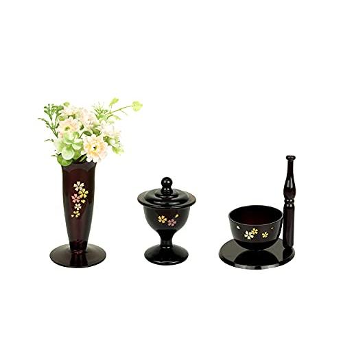 VANJOH 手元供養三面額CA*木製飾り台L3921BR*仏具・花4点セットWI*LEDローソク・線香2点セットWI 106758_2