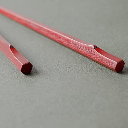 香川漆器 高級 天然竹 21.5cm 伝統工芸士 中田陽平 六角 竹乃箸 朱 赤 日本製 G-64421の画像
