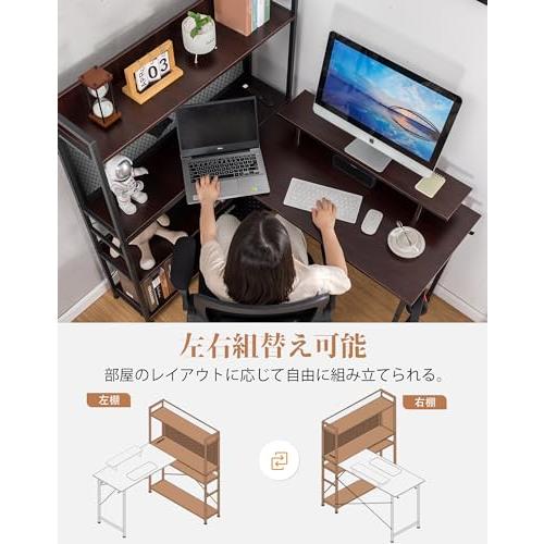 ゲーミングデスク パソコンデスク l字 コンセント/棚/モニター台/led付き