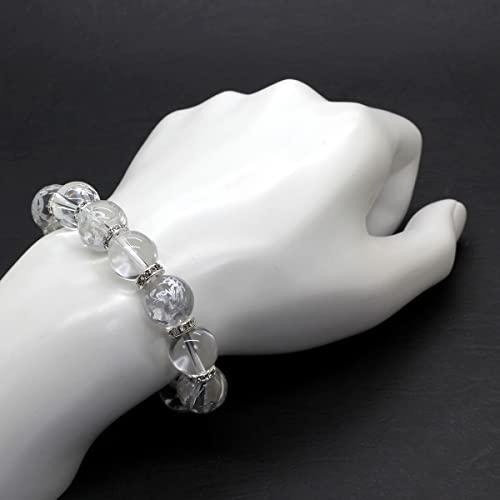 石輝] 天然石水晶16mm銀彫り四神獣水晶16mm数珠ブレスレット 金運 