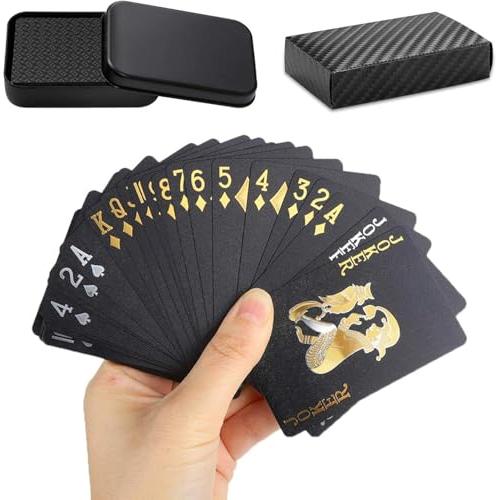 マジックトランプ ブラック 2箱入 プラスチック製 防水 金箔 トランプ