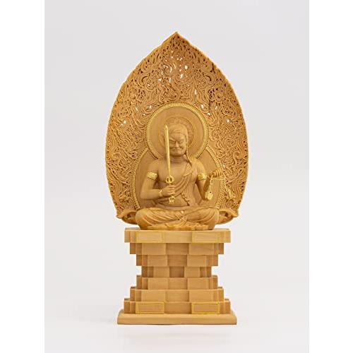 極上品 木彫仏像 極小仏 不動明王座像−15cm東寺型 木製：ツゲ 金泥仕上 ＿仏像