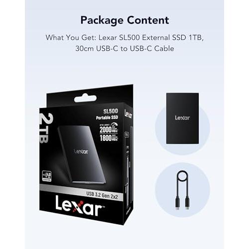Lexar SL500 外付けSSD 1TB、USB3.2 Gen2x2 ポータブルSSD、最大