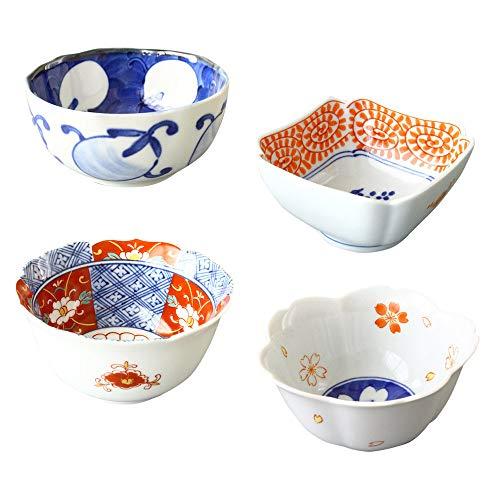暮らしの彩り 波佐見焼 小鉢 染錦絵変わり 4柄セット 径9.5*高5cm