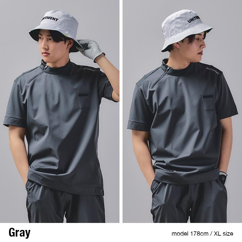 【美品】UNITEMENT ユナイトメント モックネック半袖シャツ 接触冷感 M unitement ゴルフウェア メンズ ゴルフ ウェア シャツ 半袖 モック