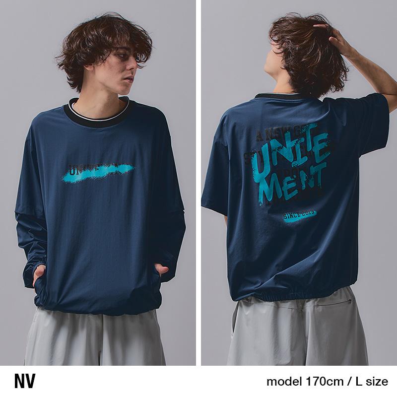 UNITEMENT 半袖シャツ ネイビー スポーツウェア unitement 【最新作】ゴルフウェア メンズ 2Way 長袖 半袖 ゴルフ