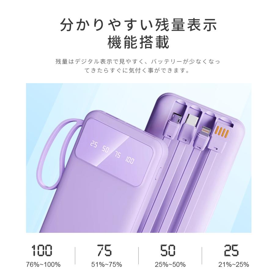 2個目半額セール モバイルバッテリー 20000mah iphone 大容量 小型 電池残量表示 携帯充電器 軽量 バッテリー充電器 スマホ充電器 ケーブル内蔵 PSE認証済み |  | 12