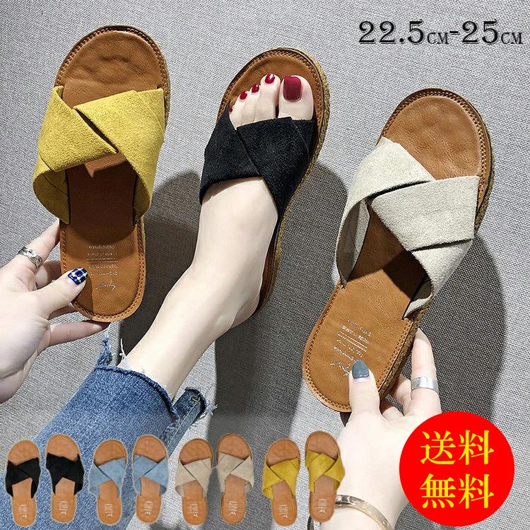 クーポン利用で1足最安827円 サンダル ぺたんこサンダル レディース クロスストラップサンダル サンダル レディース 歩きやすい ビーチサンダル おしゃれ 爆買 | 
