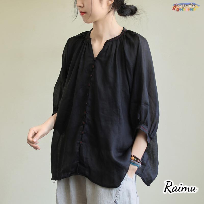 【新品】センソユニコ 麻　トップス　長袖　ブラウス　40 WHY MIX リネンシャツ シャツ レディース 春 ブラウス 長袖 綿麻混 プル