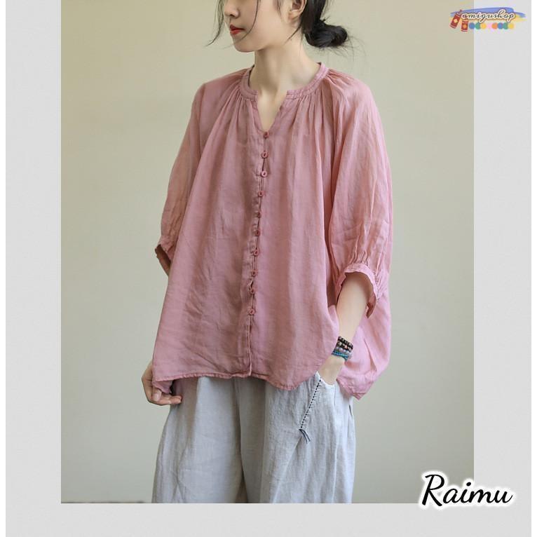 【新品】センソユニコ 麻　トップス　長袖　ブラウス　40 WHY MIX リネンシャツ シャツ レディース 春 ブラウス 長袖 綿麻混 プル