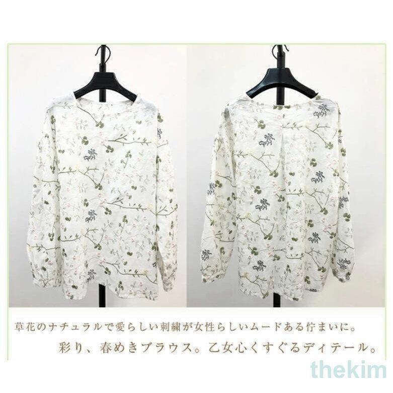 ブラウス シャツブラウス レディース 刺繍ブラウス 長袖 折り襟 花柄