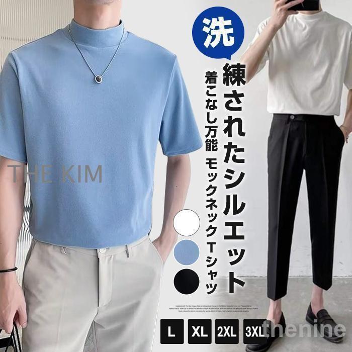 モックネック Tシャツ メンズ 半袖 ゆったり カジュアル プチ