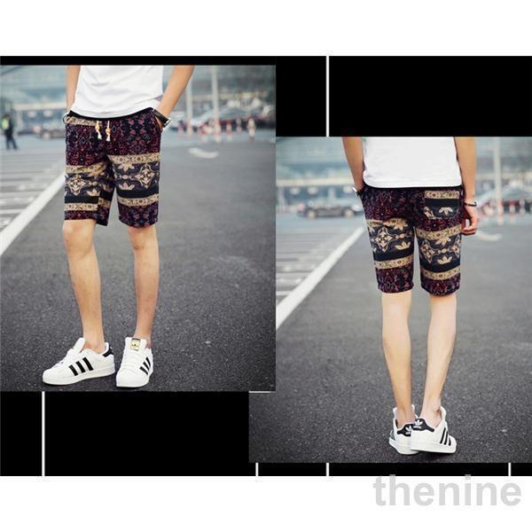 ハーフショートパンツ メンズ リネン 花柄 フラワー プリント ショート