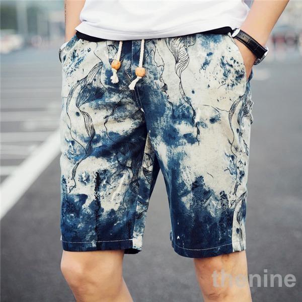 ハーフショートパンツ メンズ リネン 花柄 フラワー プリント ショート