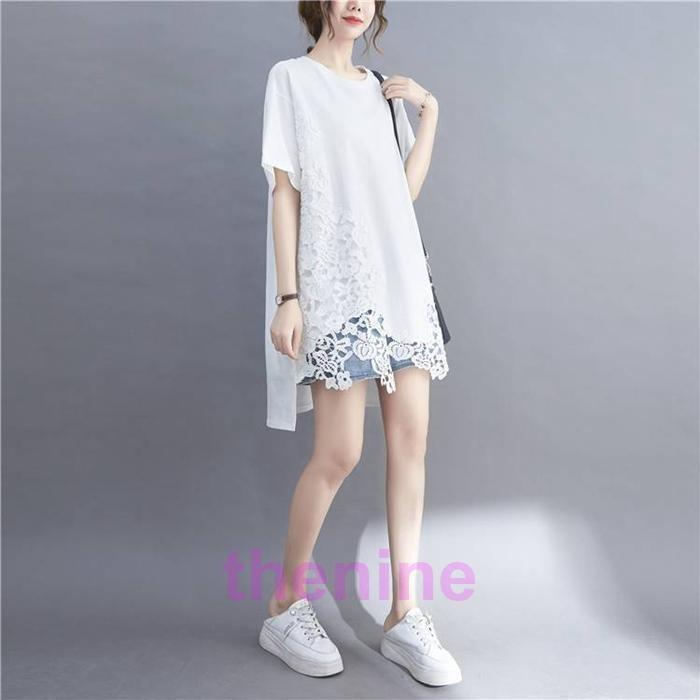 tシャツ レディース 夏 アシンメトリー 半袖tシャツ ロング カットソー