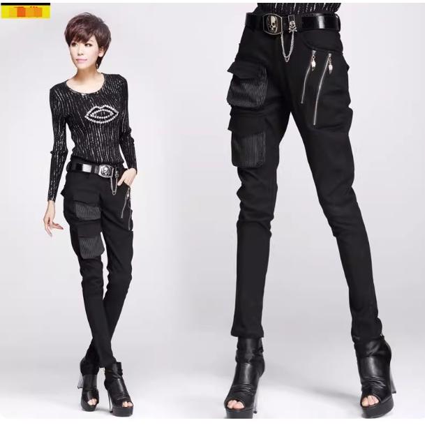 デニム サルエル レディース パッチワーク 個性 ジップ スリム