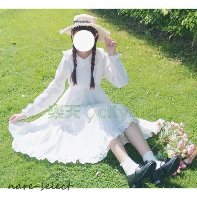 夏秋ワンピース 無地 ロリータ 白ワンピ レディース 可愛い 姫様