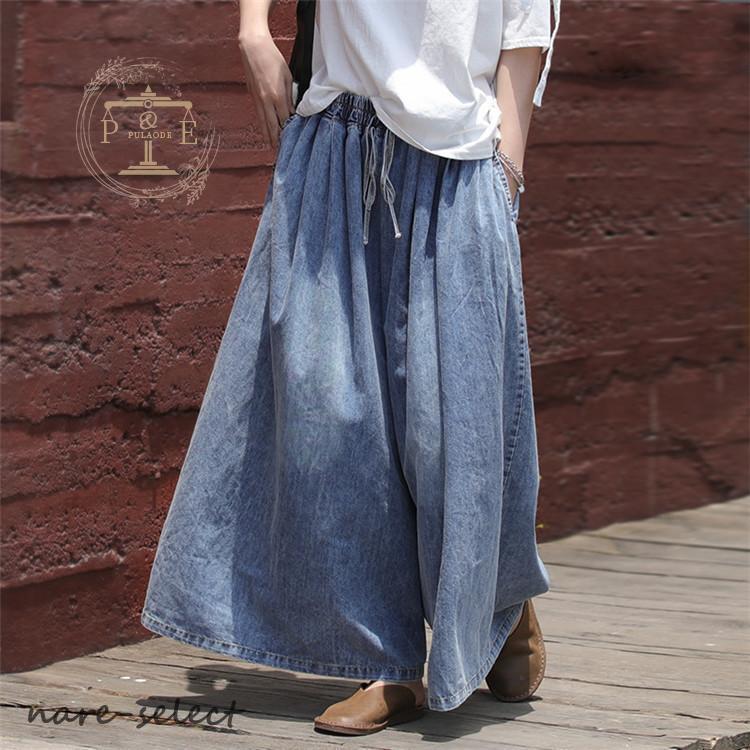 デニムパンツ パンツ スカーチョ ワイドパンツ スカンツ レディース