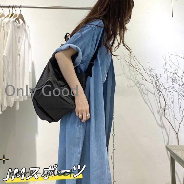 デニムシャツワンピース ロング レディース 半袖 五分袖 デニム