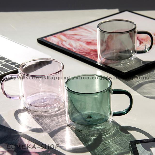 ステンドグラス コーヒーカップ 二重ガラスカップ マグカップ 耐熱2層