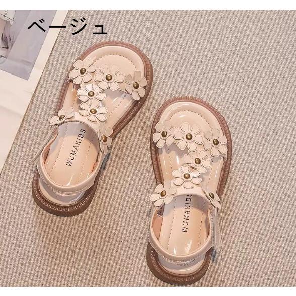 女の子 サンダル 花柄 女児 夏サンダル フラット底 子供 シューズ 夏