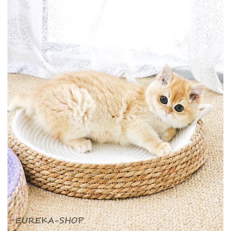 藤製和風猫ハウス 夏用半密閉型 籐編みペットベッド オールシーズン