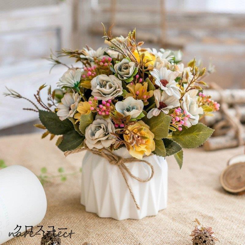 布花（花瓶つき） 造花 インテリア 花瓶付き フラワーアレンジメント ブーケ パーツ