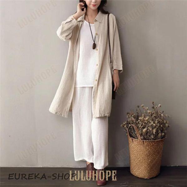 リネンのはおり   ハンドメイド リネン ロングシャツ 羽織り 夏 シャツ ロング丈 シャツ