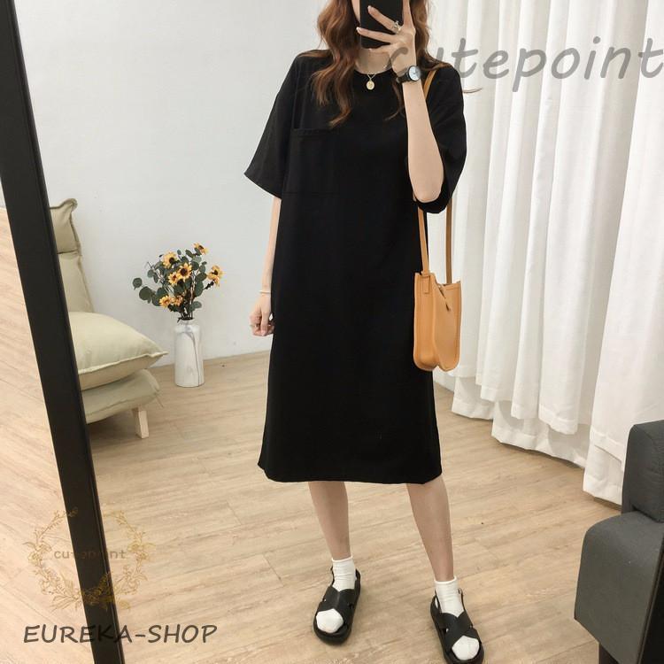 ロングTシャツ レディース Tシャツワンピース 半袖 ゆったり 膝丈