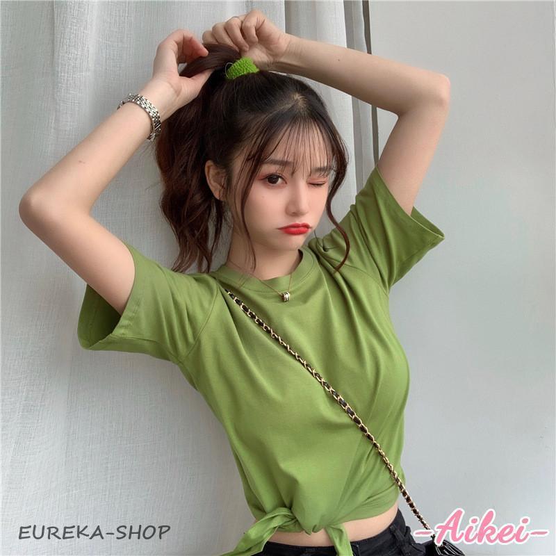 へそ出しトップス 前結び チビt キッズ ミニ丈 tシャツ リボン 