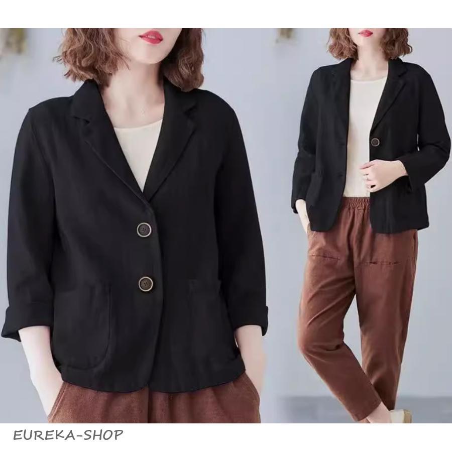 テーラードジャケット スーツジャケット レディース 七分袖 綿麻風 春