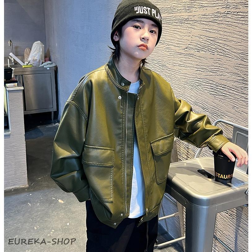 キッズ革ジャン 春秋冬 レザージャケット 男の子 子供 皮ジャン ジュニア 韓国風 トレンド おしゃれ ライダースジャケット 子供服 ジャンパ　アウター 防寒防風の画像