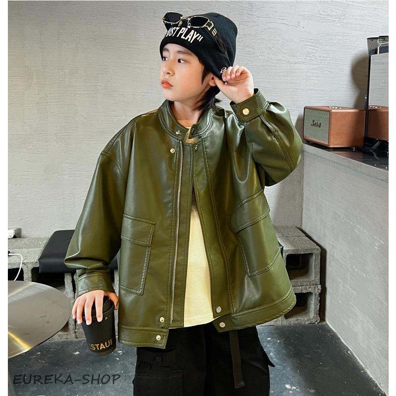 キッズ革ジャン 春秋冬 レザージャケット 男の子 子供 皮ジャン ジュニア 韓国風 トレンド おしゃれ ライダースジャケット 子供服 ジャンパ　アウター 防寒防風の画像