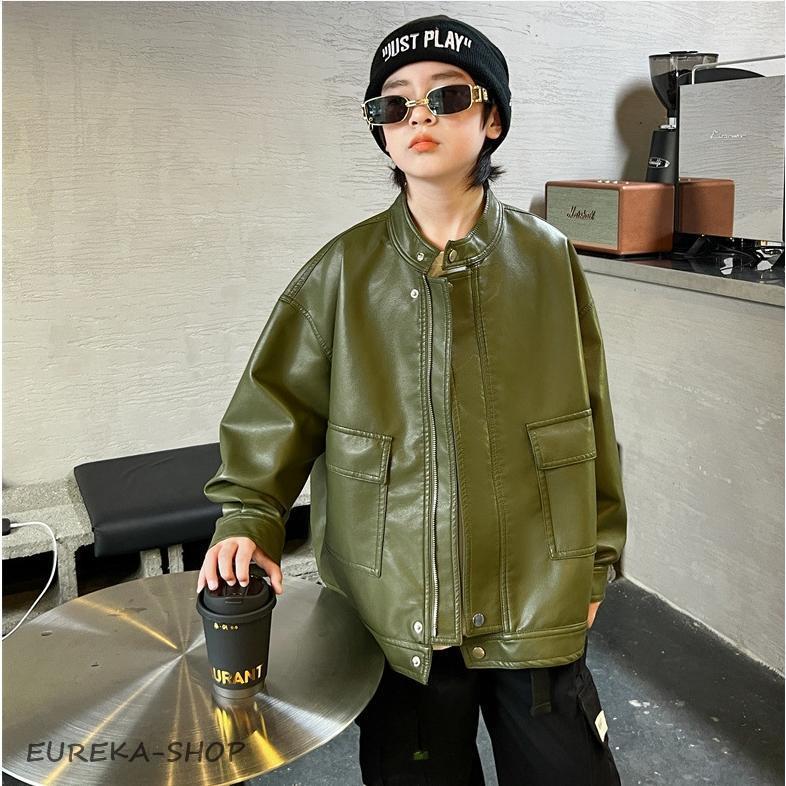 キッズ革ジャン 春秋冬 レザージャケット 男の子 子供 皮ジャン ジュニア 韓国風 トレンド おしゃれ ライダースジャケット 子供服 ジャンパ　アウター 防寒防風の画像