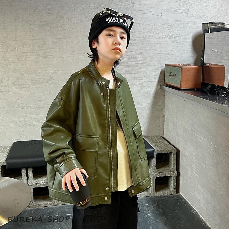 キッズ革ジャン 春秋冬 レザージャケット 男の子 子供 皮ジャン ジュニア 韓国風 トレンド おしゃれ ライダースジャケット 子供服 ジャンパ　アウター 防寒防風の画像