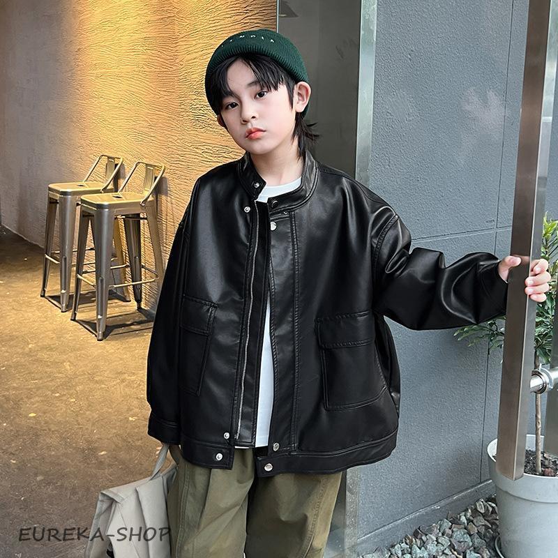 キッズ革ジャン 春秋冬 レザージャケット 男の子 子供 皮ジャン ジュニア 韓国風 トレンド おしゃれ ライダースジャケット 子供服 ジャンパ　アウター 防寒防風の画像