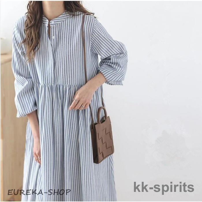 【25SS✨美品】 エブール ストライプシャツワンピース ロング オーバーサイズ シャツワンピース レディース 長袖 ロングワンピ ロングワンピース
